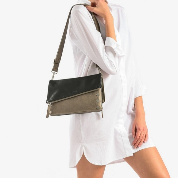 ❤️Hammitt Dillon Black Pewter Reversible 3 Way Clutch Crossbody leather Handbag - Picture 13 of 14